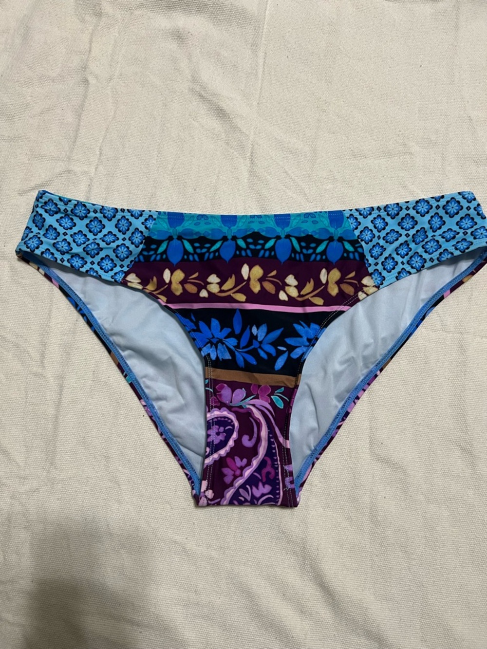 Cupshe Bikini Bottom Womens L Multicolor Boho Floral Paisley Low Rise Swim NWT